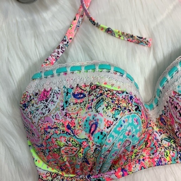 NWOT Shade & Shore Multicolored Halter Bikini Top - Picture 4 of 10